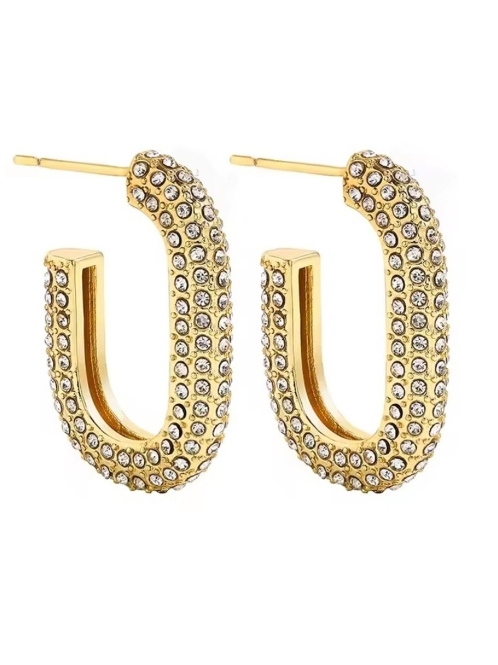Gold Crystal Pave U-Shaped Hoop Earrings - Women Jewelry